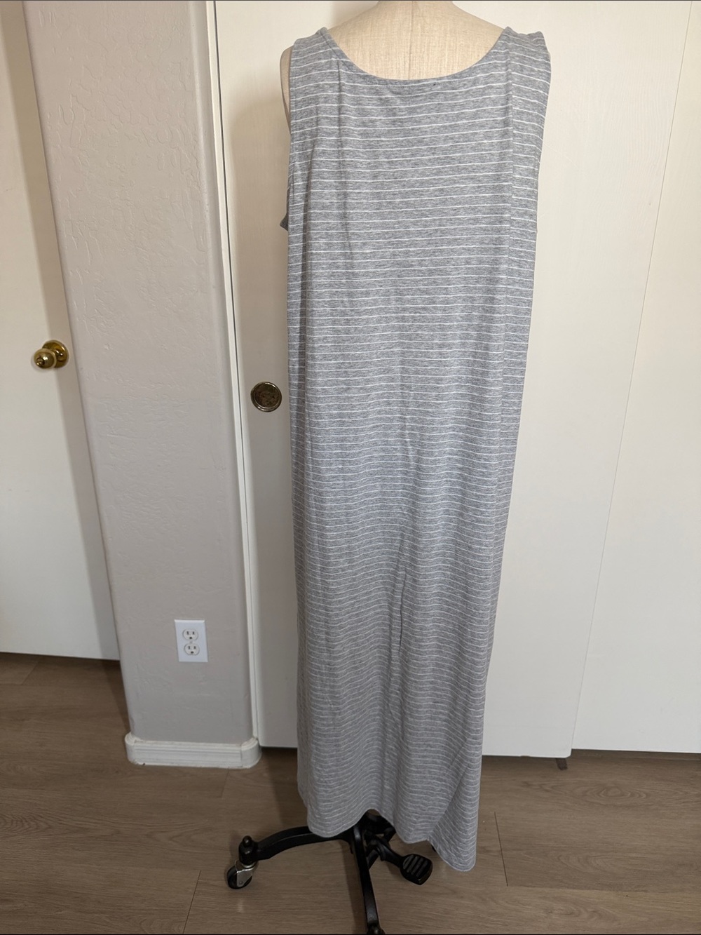 Eileen Fisher Organic Cotton Interlock Gray and White Stripe Tank Sleep Dress L - Picture 4 of 11